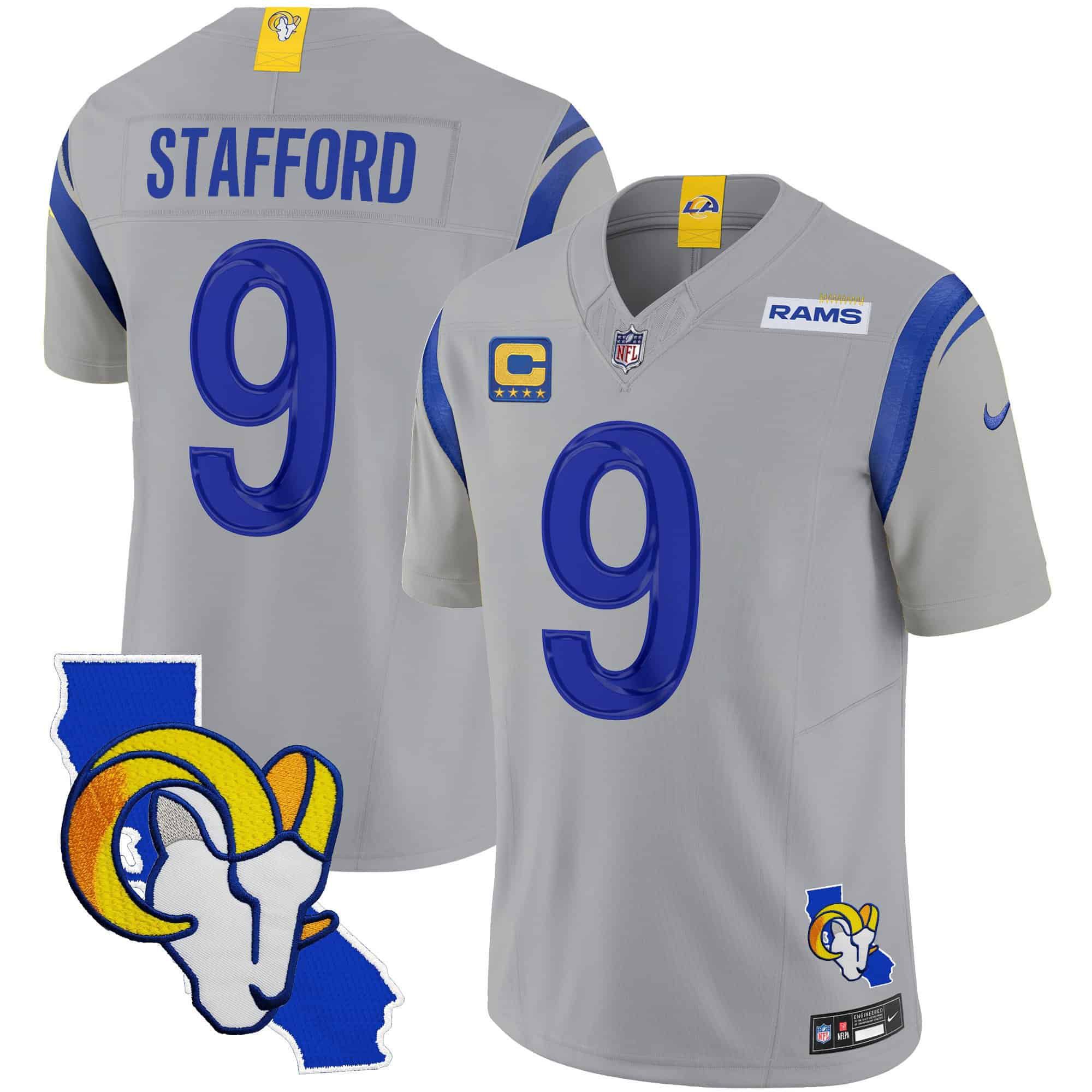 Men Los Angeles Rams #9 Stafford Grey 2024 Nike California Patch Vapor Limited NFL Jersey style 1->indianapolis colts->NFL Jersey